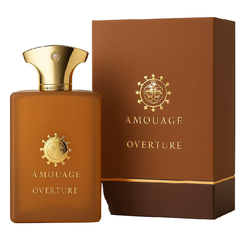 Amouage Overture perfume bottle and packaging on a white background