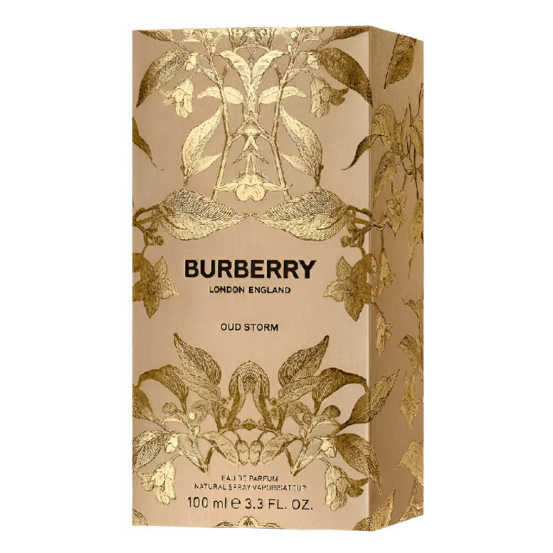 Perfume box with floral design and text