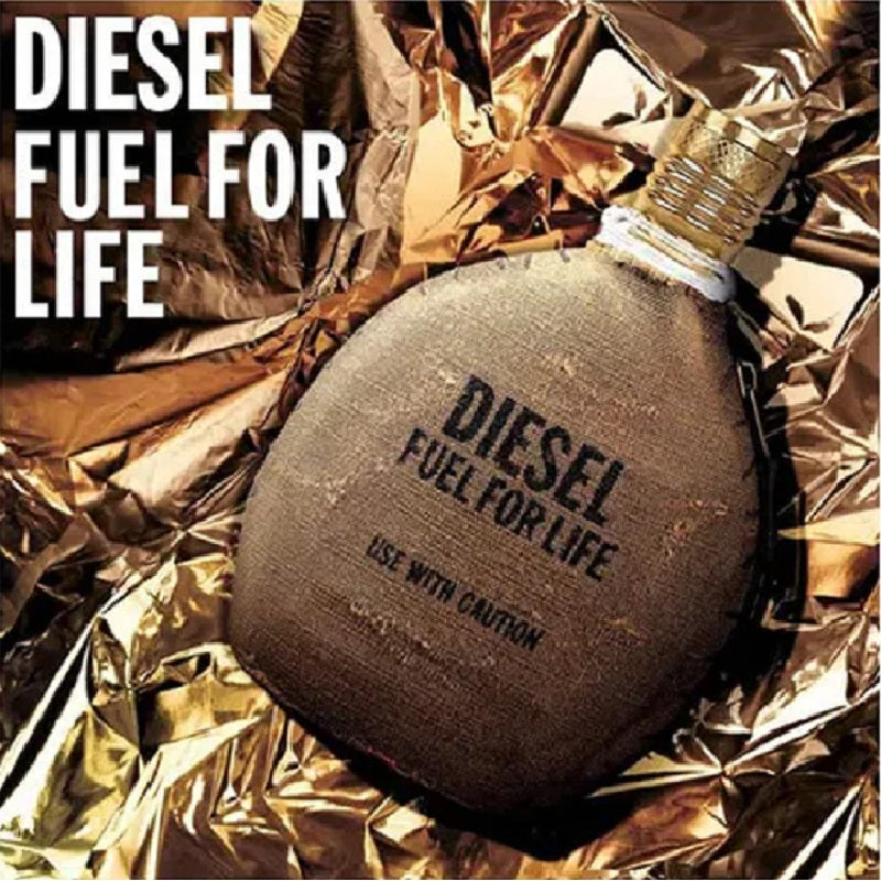Diesel Fuel for Life perfume bottle on gold leaf background