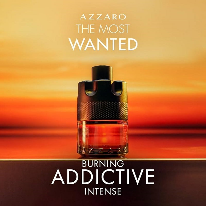 Lifestyle Image: The Most Wanted Intense 100 ml Eau de Parfum by Azzaro – captured in a dark, elegant setting evoking seduction, strength, and refined masculinity.