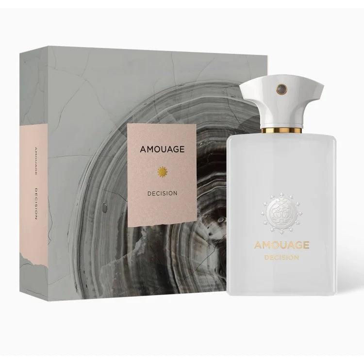 Amouage Decision perfume bottle and packaging on a white background
