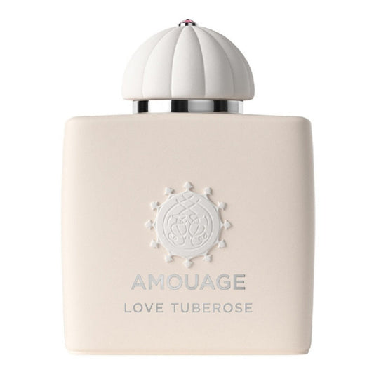 Amouage Love Tuberose 100ml Eau de Parfum bottle – elegant white design with floral accents.