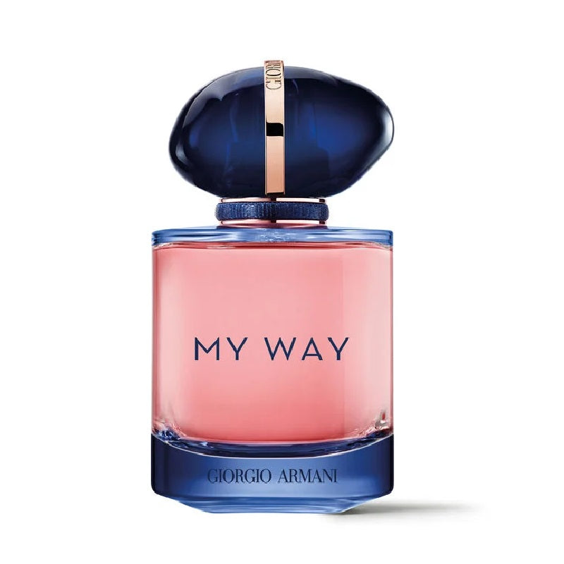 Perfume bottle labeled 'My Way' by Giorgio Armani on a white background