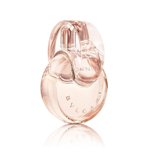 Bulgari Omnia pink perfume bottle on a white background