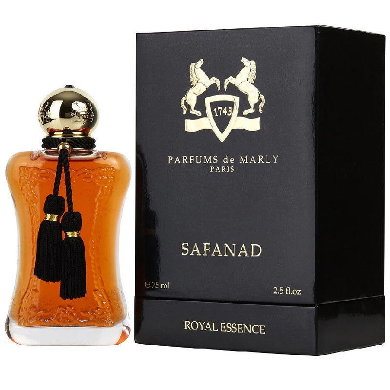 Parfums de Marly Safanad perfume bottle and packaging on a white background