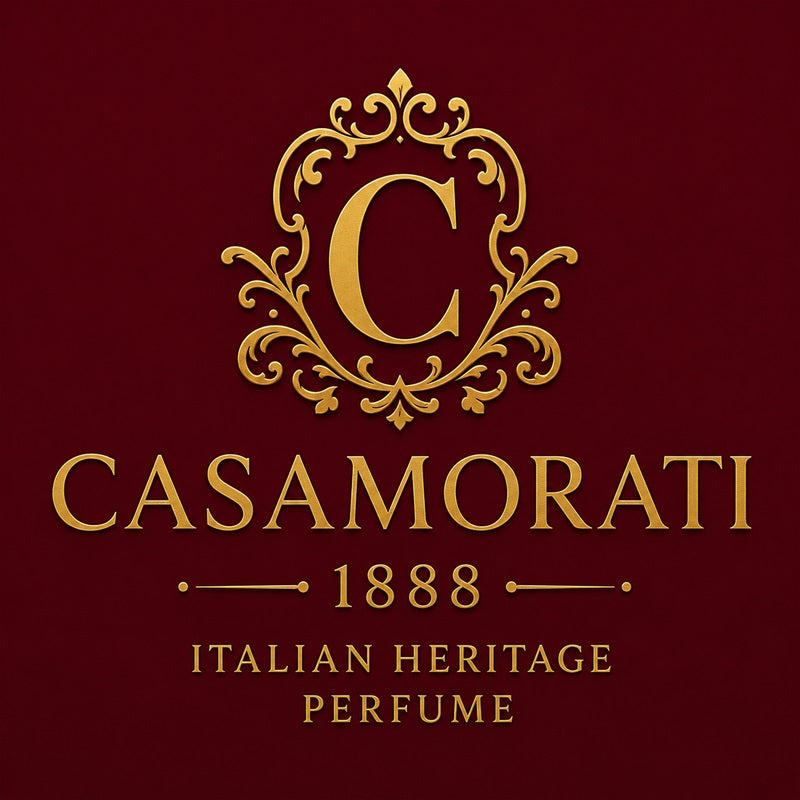 Gold Casamorati 1888 logo on a rich burgundy background