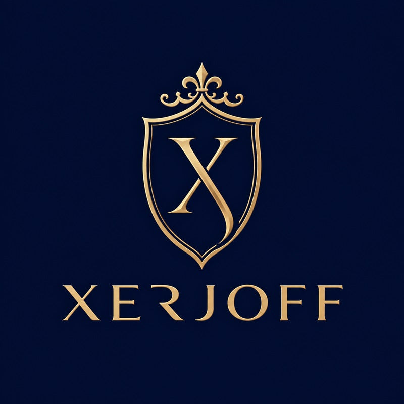 Gold Xerjoff logo on a deep midnight blue background