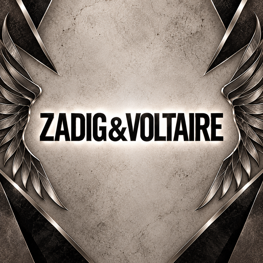 Black Zadig & Voltaire logo on a clean light background reflecting modern Parisian luxury