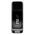A black bottle of 212 VIP Black Eau de Parfum for men by Carolina Herrera with white and silver text on the front.