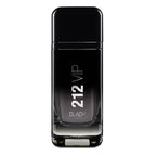 A black bottle of 212 VIP Black Eau de Parfum for men by Carolina Herrera with white and silver text on the front.