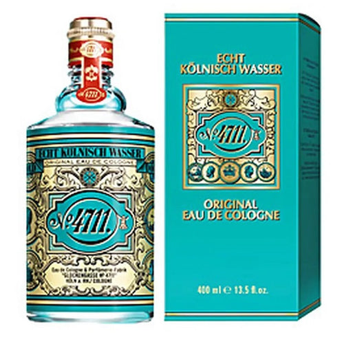 Image of 4711 Cologne Original Eau De Cologne product packaging and bottle. The packaging is predominantly teal with gold accents, displaying the brand logo and product information.