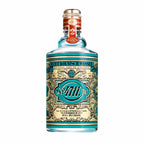 A bottle of 4711 Cologne Original with a decorative label, predominantly clear liquid visible, and a red cap.