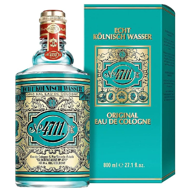 800ml bottle of 4711 Cologne Original Eau De Cologne by House of 4711, with packaging box, displaying the brand logo and name, set against a white background.