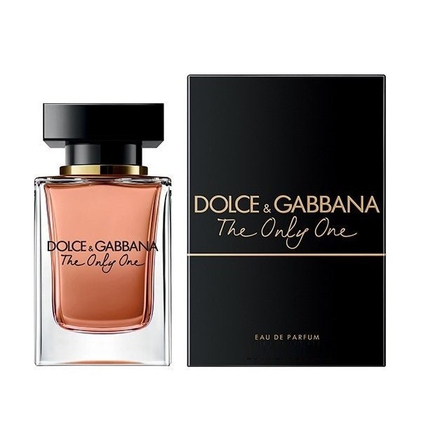 A product image showing the packaging and bottle of Dolce & Gabbana's 'The Only One' Eau De Parfum for women. The bottle is in front of the box, which has the product name and Dolce & Gabbana's logo.
