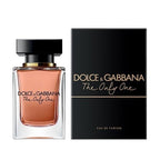 A product image showing the packaging and bottle of Dolce & Gabbana's 'The Only One' Eau De Parfum for women. The bottle is in front of the box, which has the product name and Dolce & Gabbana's logo.