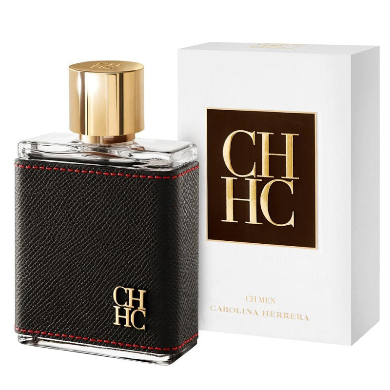 Bottle of CH Men Eau de Toilette by Carolina Herrera with packaging, displaying the brand logo and product name.