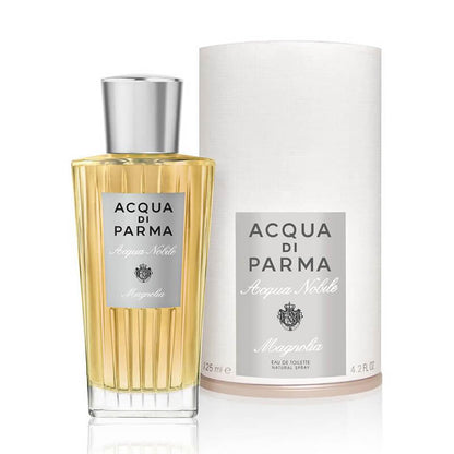 A bottle of Acqua Nobile Magnolia Eau De Toilette by Acqua Di Parma, with a white cylindrical packaging box.