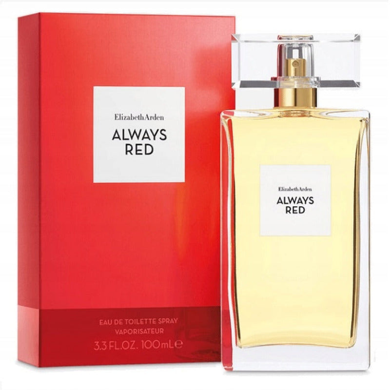 Elizabeth Arden Always Red Eau de Toilette spray bottle and packaging box.