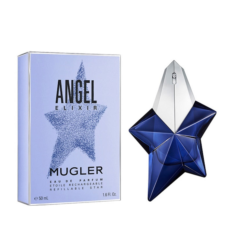 Star-shaped perfume bottle with packaging on a white background
