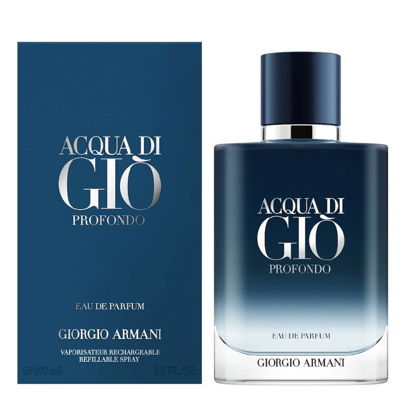 Giorgio Armani Acqua di Giò Profondo Eau de Parfum bottle and packaging on a white background