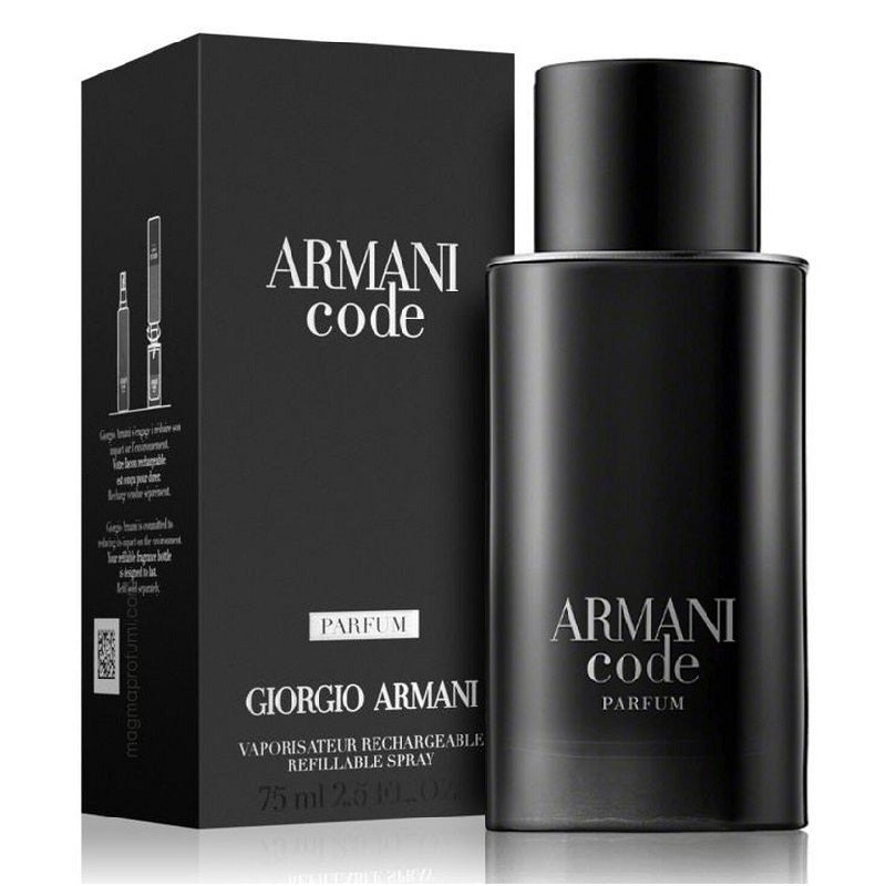 Armani Code Parfum bottle and packaging on a white background