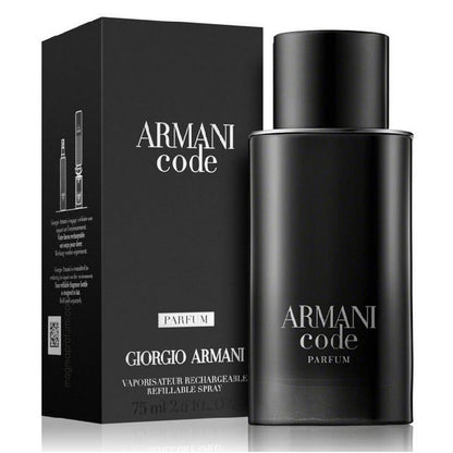 Armani Code Parfum bottle and packaging on a white background