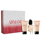Armani perfume set with a red and gray box on a white background