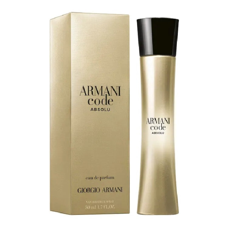 Armani Code Absolu perfume bottle and packaging on a white background