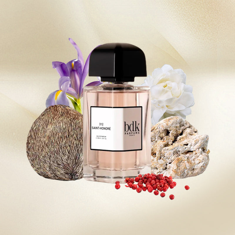 Lifestyle Image, 312 Saint-Honoré 100 ml Eau de Parfum by BDK Parfums – styled in a chic Parisian setting evoking confidence, refinement, and the essence of haute couture living.