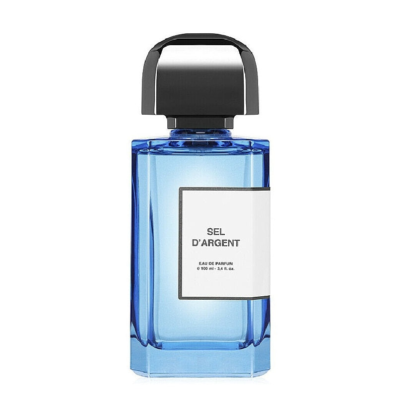 Bottle Image, Sel d’Argent 100 ml Eau de Parfum bottle by BDK Parfums – translucent sea-glass flacon with black cap reflecting coastal freshness and modern refinement.