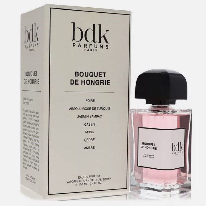 ox and Bottle Image, Bouquet de Hongrie 100 ml Eau de Parfum by BDK Parfums – delicate pink bottle and minimalist white box reflecting grace, purity, and Parisian refinement.