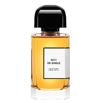 Bottle Image, Nuit De Sable 100 ml Eau de Parfum bottle by BDK Parfums – golden-beige flacon with black cap reflecting the warmth and serenity of desert twilight.