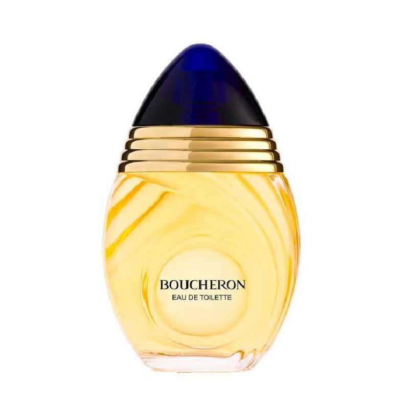 Boucheron Eau de Toilette bottle with blue cap on a white background
