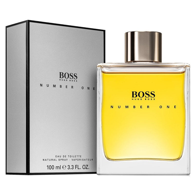 Boss Number One perfume bottle and packaging on a white background