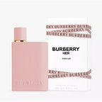 Pink Burberry perfume bottle with packaging on a white background