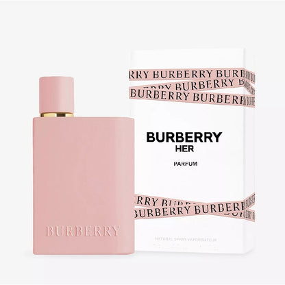 Pink Burberry perfume bottle with packaging on a white background