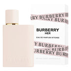 Burberry Her Eau de Parfum Intense bottle and packaging on a white background