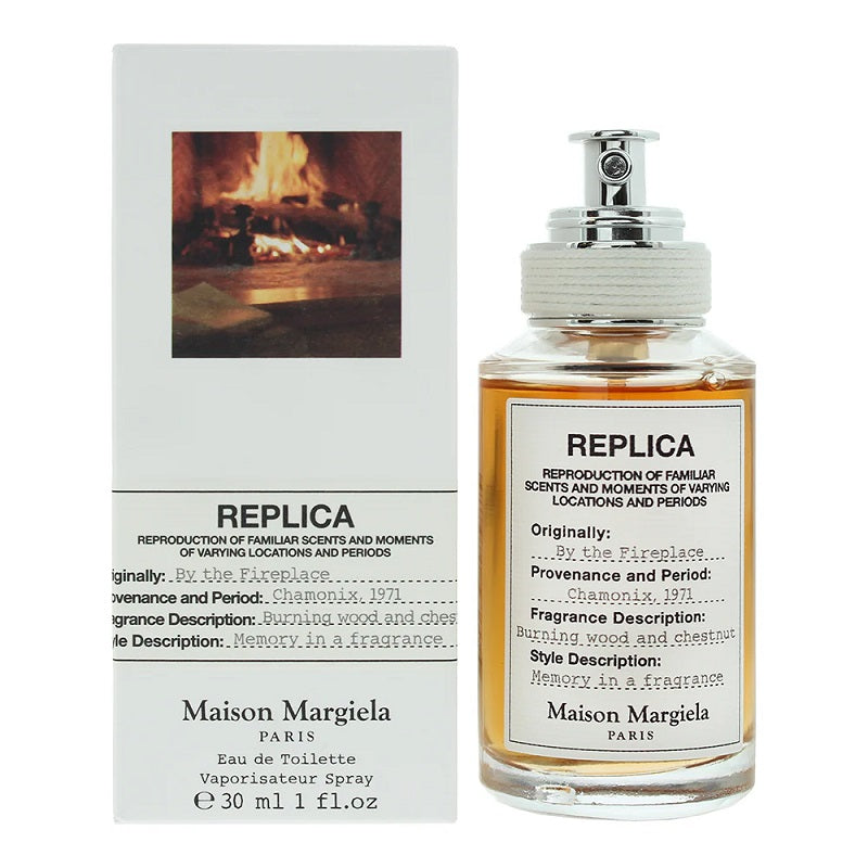 Maison Margiela Replica perfume bottle and its packaging box on a white background.