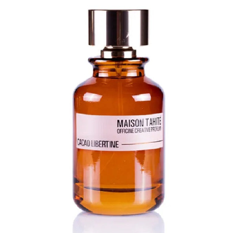 Maison Tahiti Cacao Libertine perfume bottle on a white background