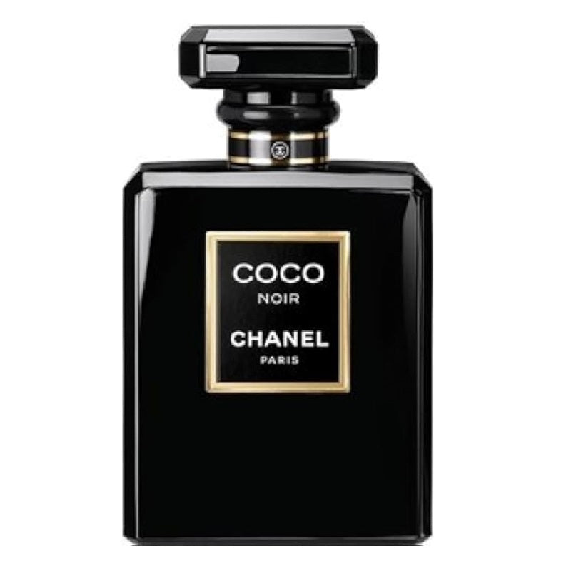 Black Chanel Coco Noir perfume bottle on a white background