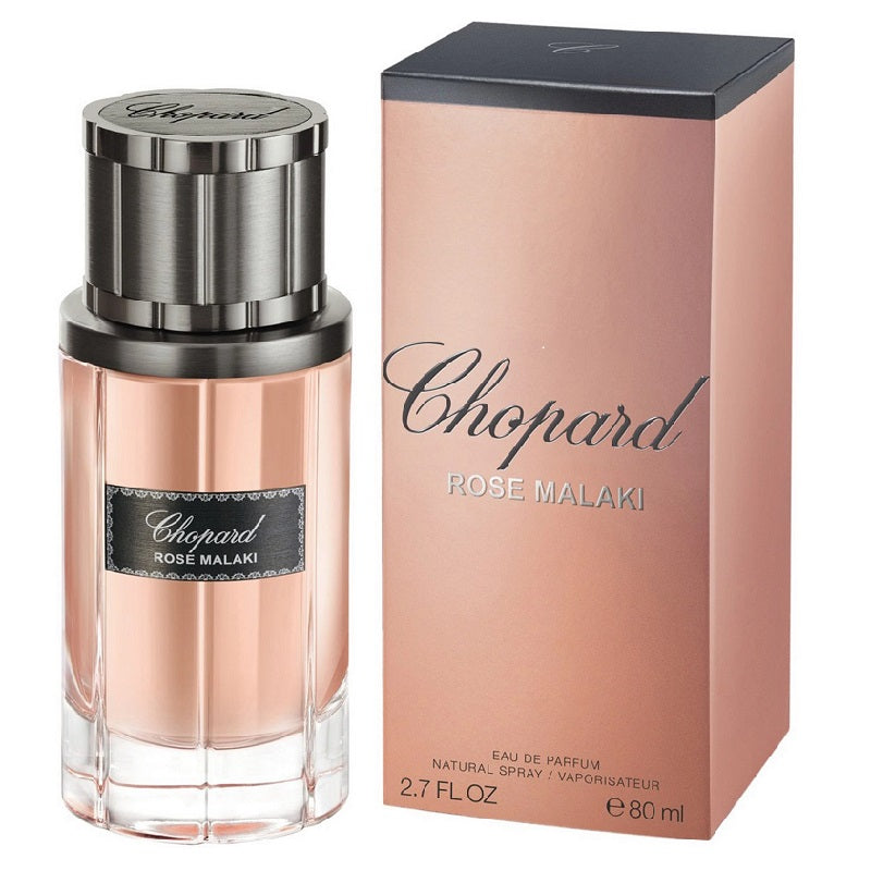 Chopard Rose Malaki perfume bottle and packaging on a white background