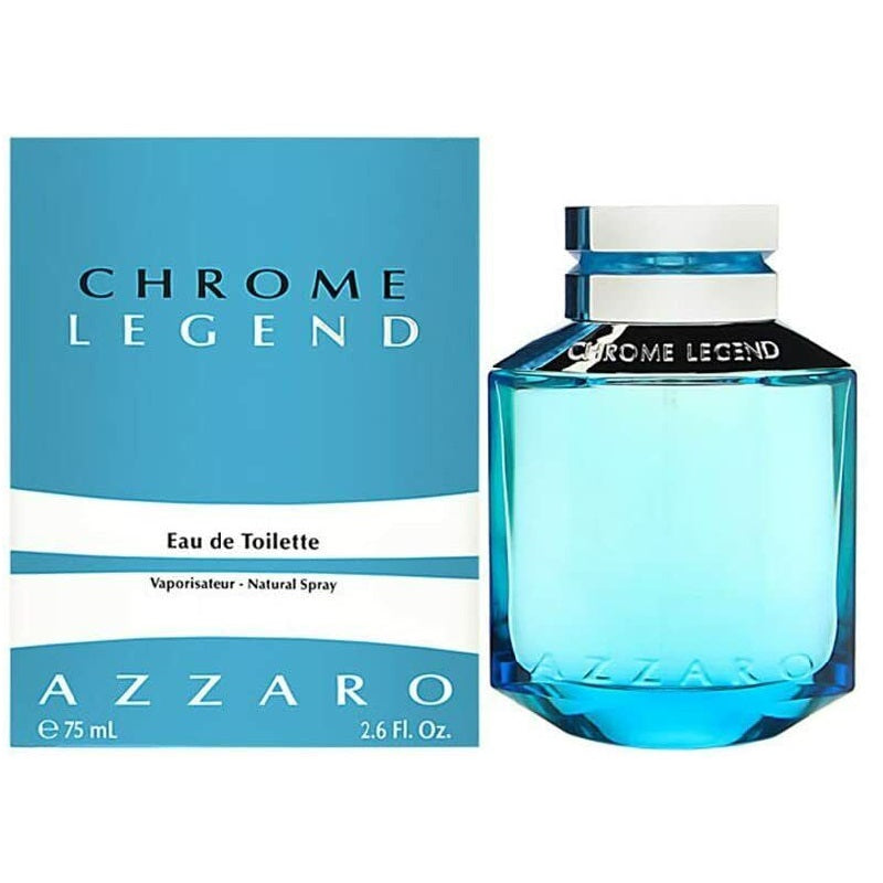 Azzaro Chrome Legend perfume bottle and packaging on a white background