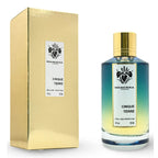 Perfume bottle and packaging on white background