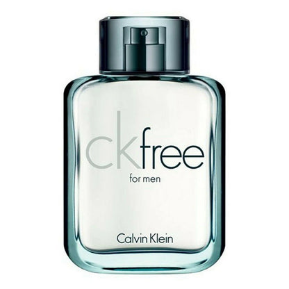 A bottle of Calvin Klein Ck Free Eau de Toilette for men with a white label and a metallic cap.