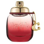 Coach Wild Rose Eau de Parfum bottle with red gradient and gold details, featuring the Coach horse and carriage design.