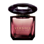 Versace Crystal Noir perfume bottle with a purple cap on a white background