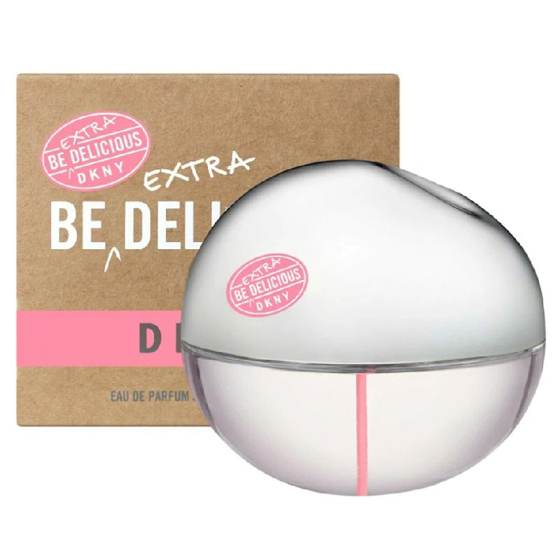 DKNY Be Delicious Extra perfume bottle and packaging on a white background