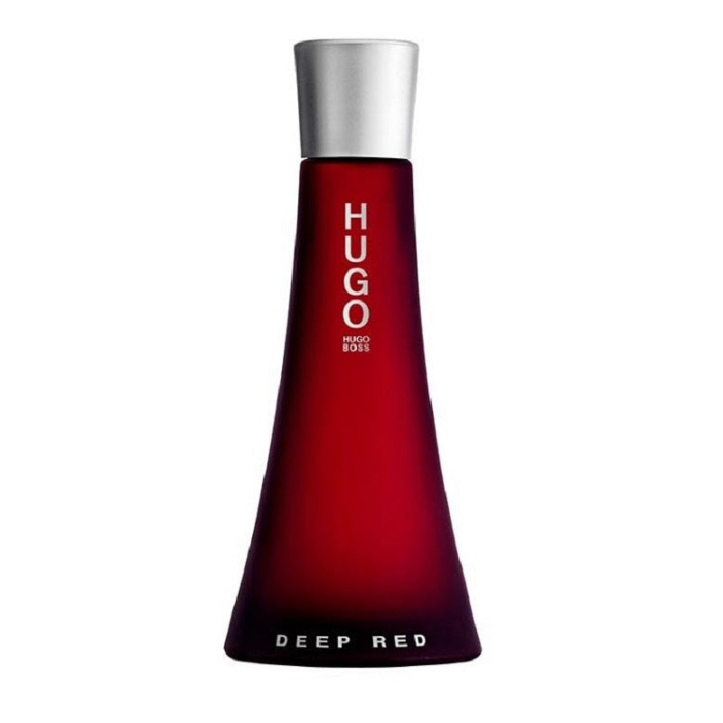 Hugo Boss Deep Red perfume bottle on a white background