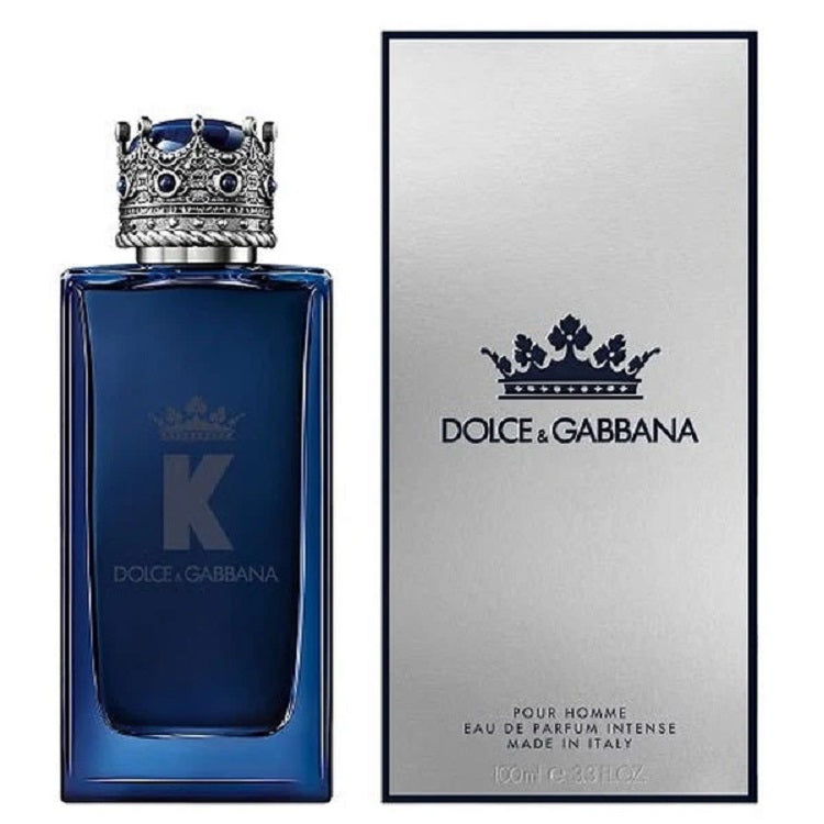 Dolce & Gabbana K Pour Homme Eau de Parfum Intense with packaging on a white background