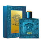 Versace Eros perfume bottle and packaging on a white background